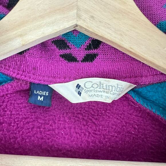 Vintage Columbia Fleece Jacket Pink Teal Aztec Print Women's M Medium - Picture 8 of 11